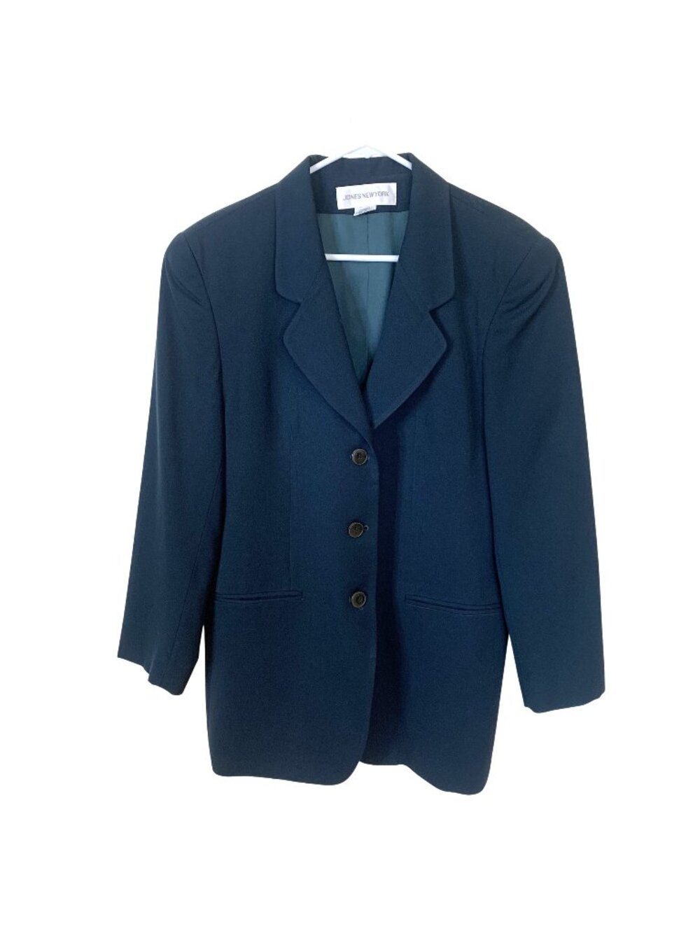Vtg Womens Dark Green Blazer 100% Wool Jacket 3 Button USA Jones New York 1990s